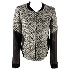 THAKOON Size 0 Black White & Grey Acrylic Blend Mixed Fabrics Jacket