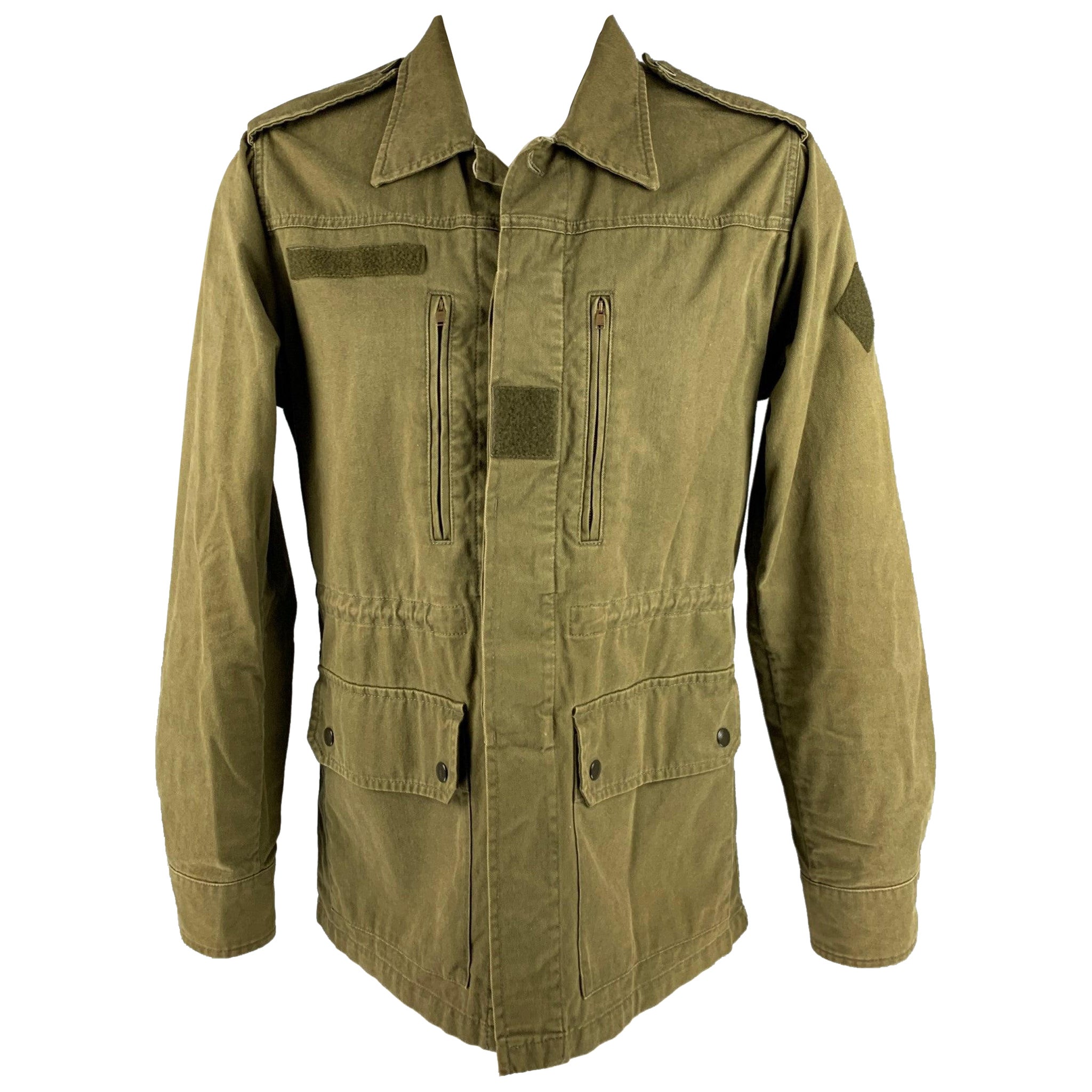 SAINT LAURENT Size 38 Khaki Cotton Ramie Utility Jacket For Sale