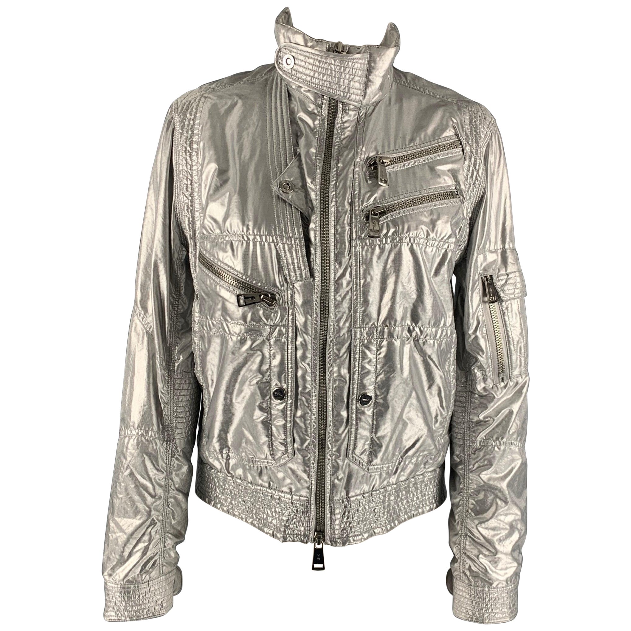RALPH LAUREN Size 8 Silver Nylon Blend Metallic Zip Up Jacket For Sale