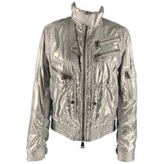 RALPH LAUREN Größe 8 Silberne Jacke aus Nylonmischung mit Metallic-Reißverschluss oben