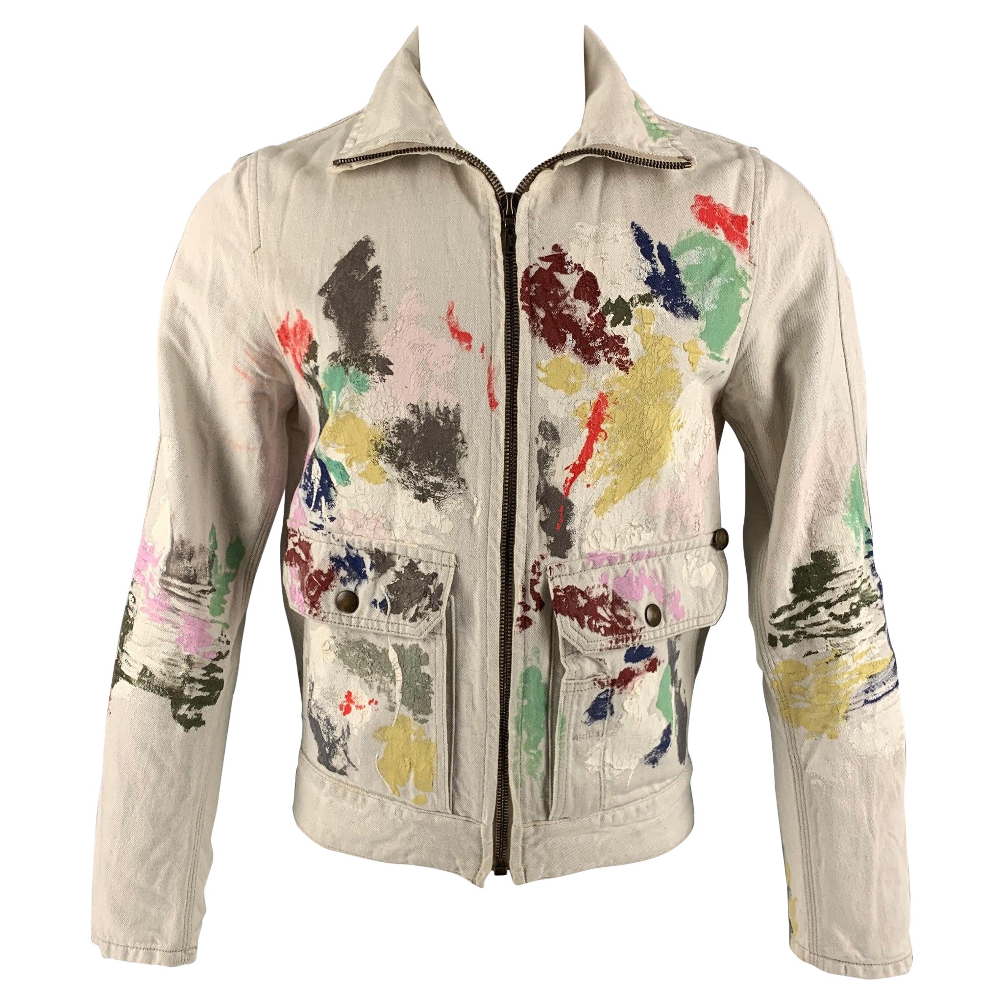 YVES SAINT LAURENT Size 36 Grey Multicolour Paint Splatter Jacket For Sale