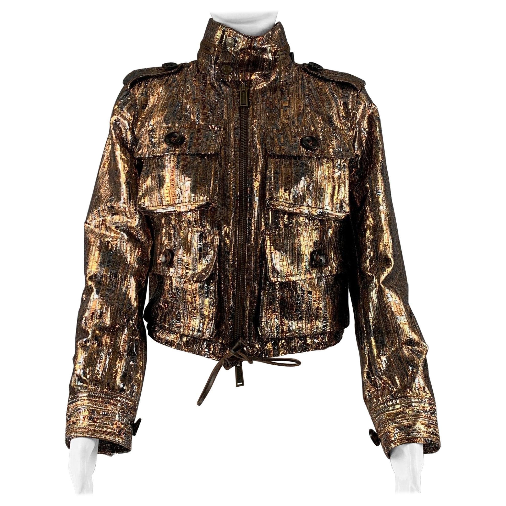 DSQUARED2 Size 6 Gold Silver Polyester Viscose Metallic Jacket For Sale