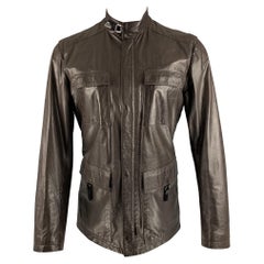 PRADA Taille 38 Brown Solid Leather Zip & Snaps Jacket