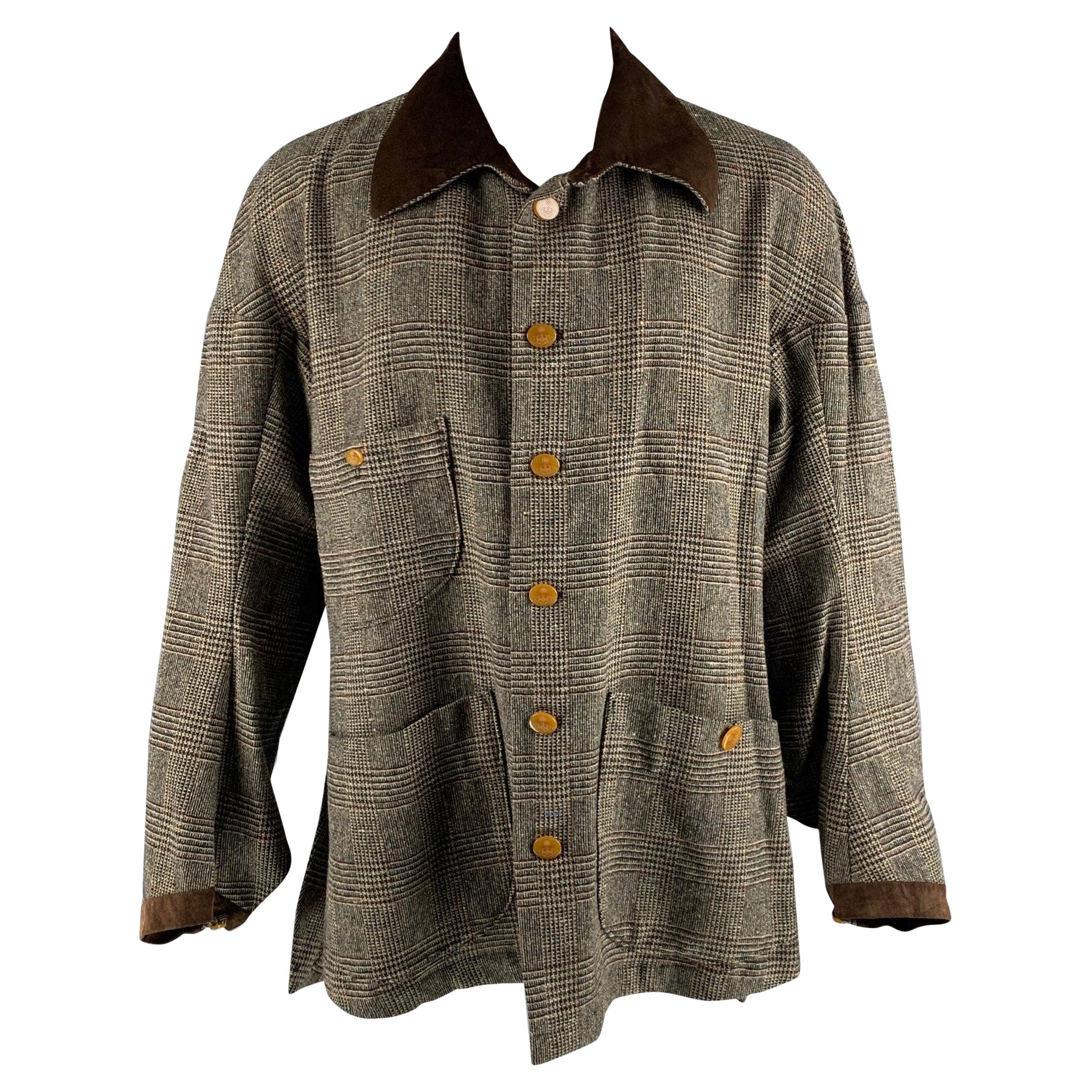 VIVIENNE WESTWOOD MAN Size 40 Brown Black Plaid Lambswool Coat For Sale