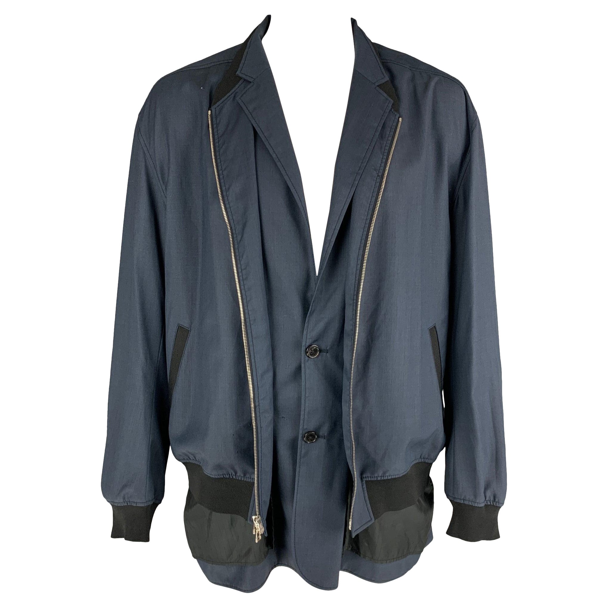 3.1 PHILLIP LIM Size XL Navy Wool Zip Up Jacket For Sale