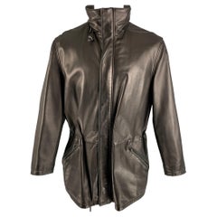 Used ARMANI COLLEZIONI Size 38 Black Solid Leather Drawstring Jacket
