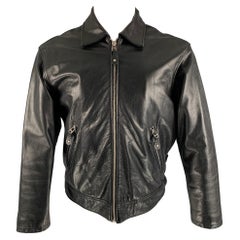 DONNA KARAN Size S Black Solid Leather Zip Up Jacket