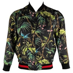 GUCCI Size XS Black Green Forest Jungle Graphic Silk Bomber Jacket (blouson bombardier en soie)