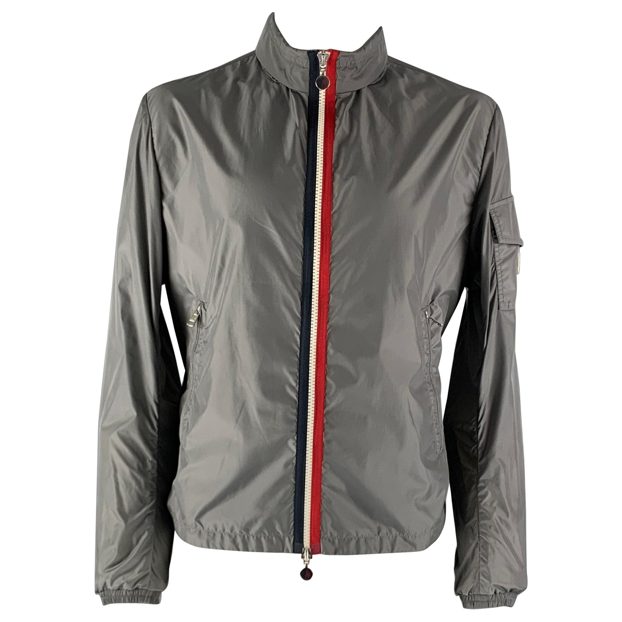 MONCLER Size XXL Grey Nylon Windbreaker Jacket For Sale