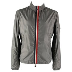 MONCLER Größe XXL Graue Windbreaker-Jacke aus Nylon