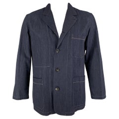 PAUL SMITH Size L Indigo Contrast Stitch Cotton Blend Notch Lapel Jacket