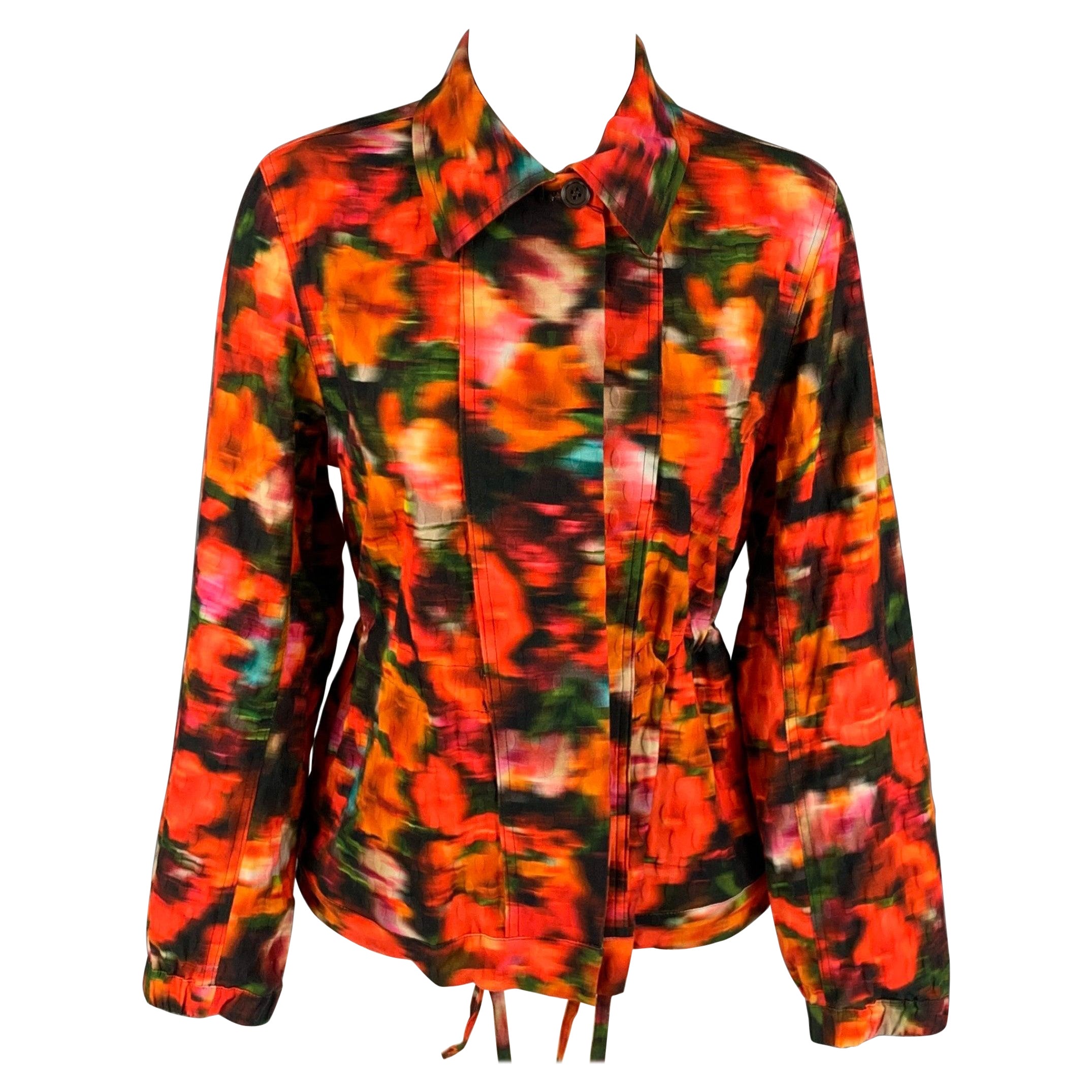 DRIES VAN NOTEN Size 4 Multi-Color Orange Cotton Blend Jacket For Sale