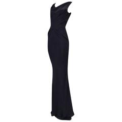 John Galliano Navy Chiffon Gown