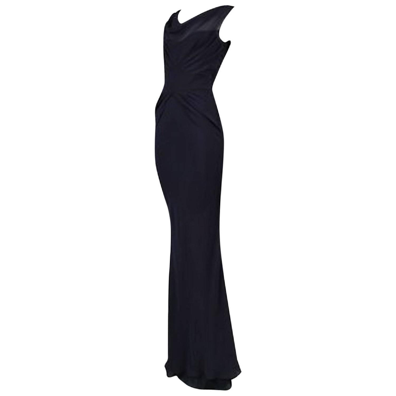 John Galliano Navy Chiffon Gown For Sale at 1stdibs