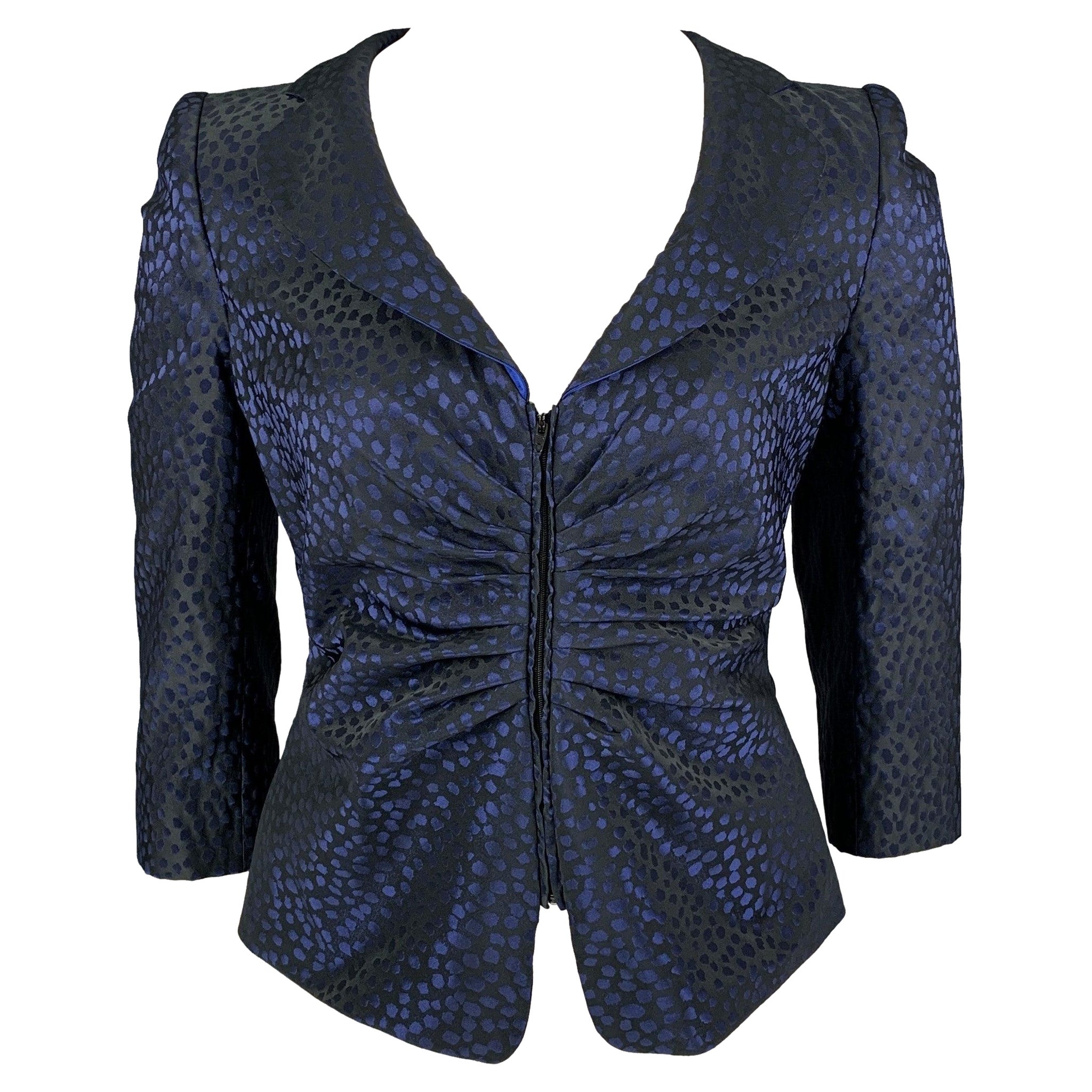 ARMANI COLLEZIONI Size 12 Black Blue Polyester Dots Jacket Blazer For Sale