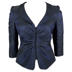ARMANI COLLEZIONI Size 12 Black Blue Polyester Dots Jacket Blazer