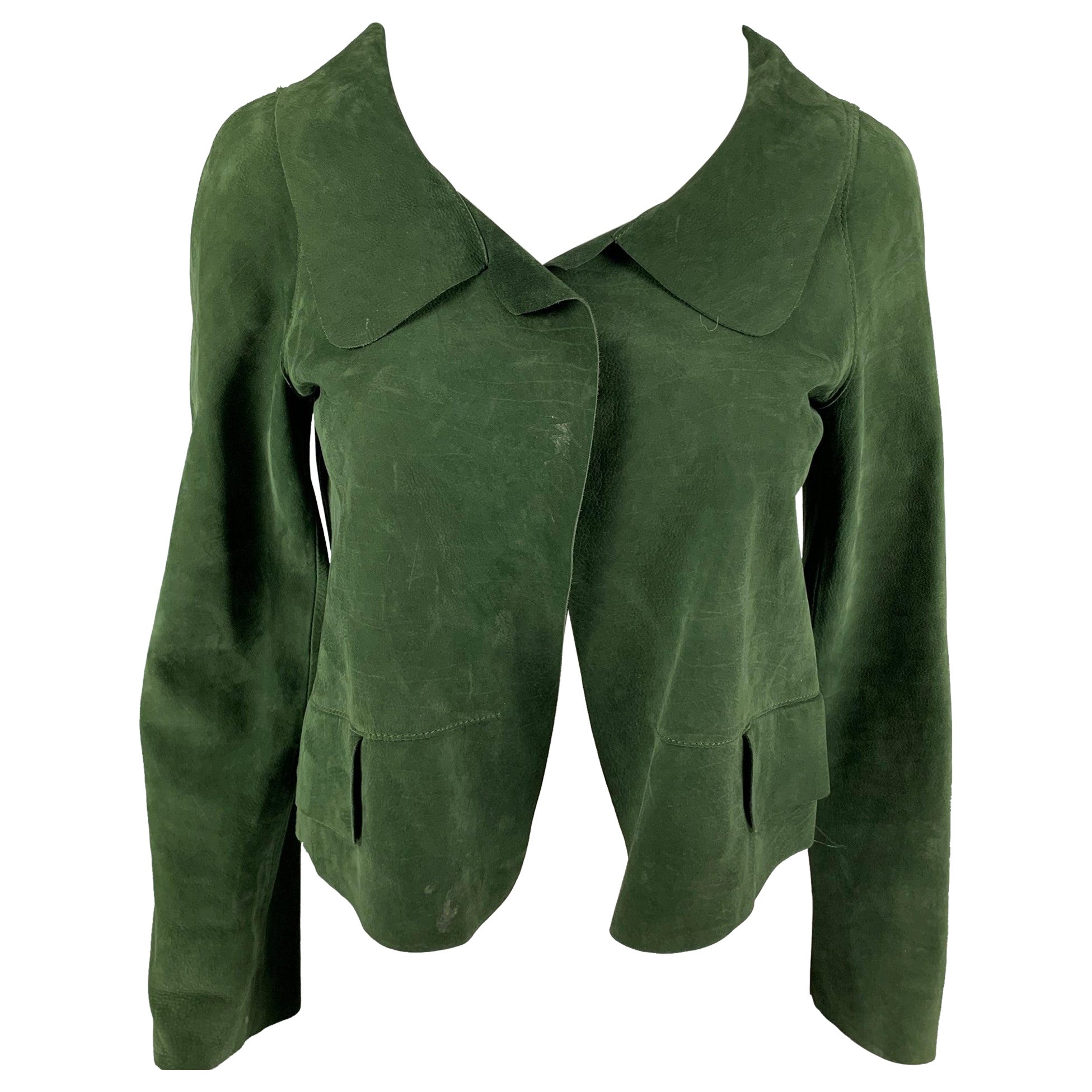 MARNI Size 4 Green Suede Buttoned Jacket For Sale