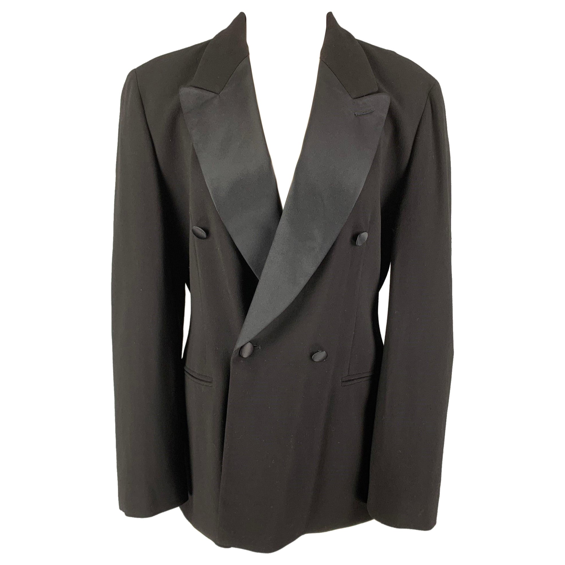 GIORGIO ARMANI Size L Black Wool Double Breasted Jacket For Sale