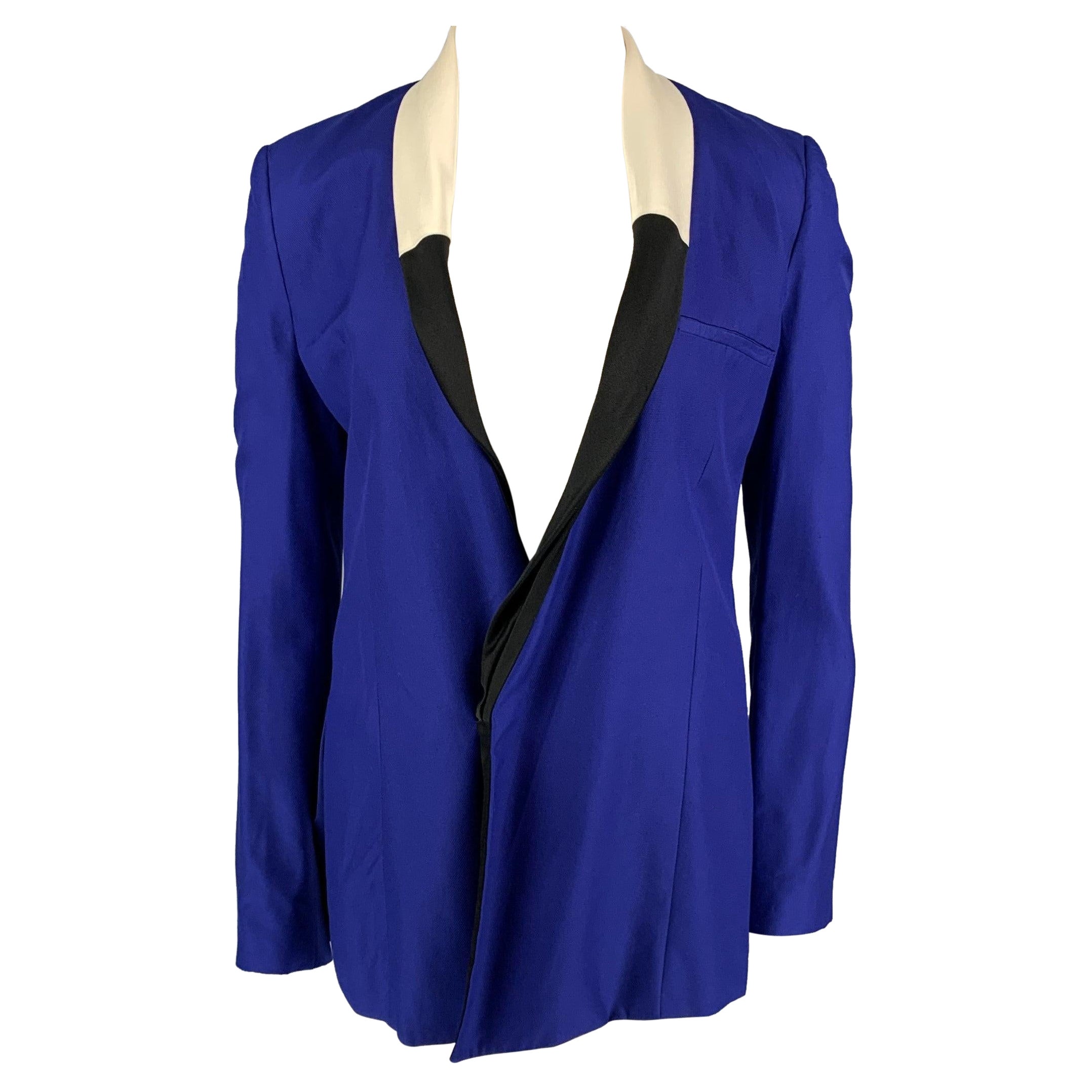 HAIDER ACKERMANN Size L Blue Black White Silk Jacket Blazer For Sale