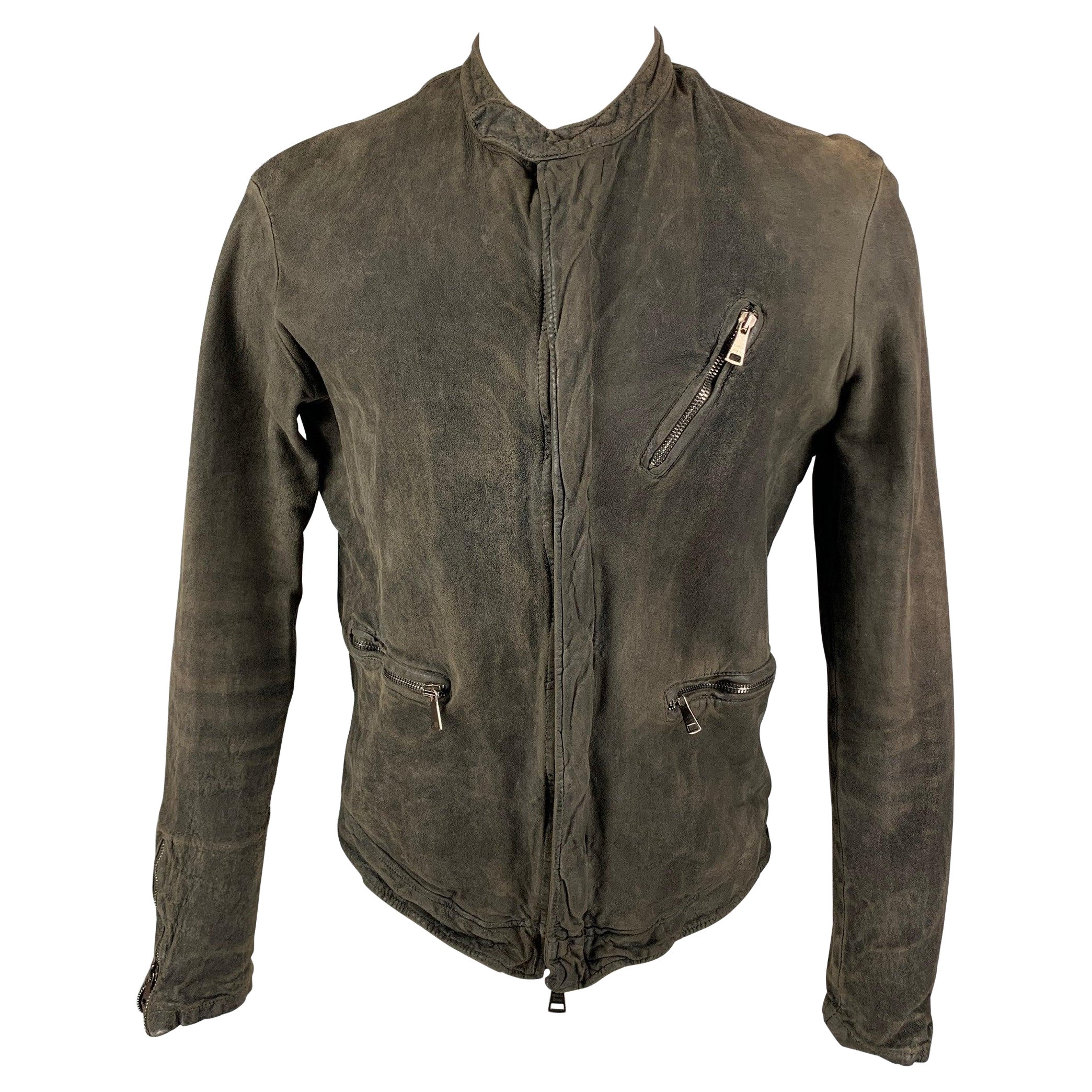 GIORGIO BRATO Size 40 Charcoal Distressed Zip Up Jacket For Sale