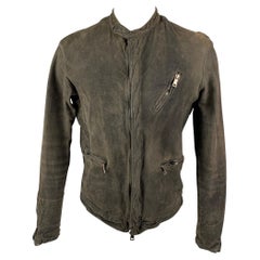 GIORGIO BRATO Größe 40 Anthrazitfarbene Distressed Zip Up Jacke mit Reißverschluss