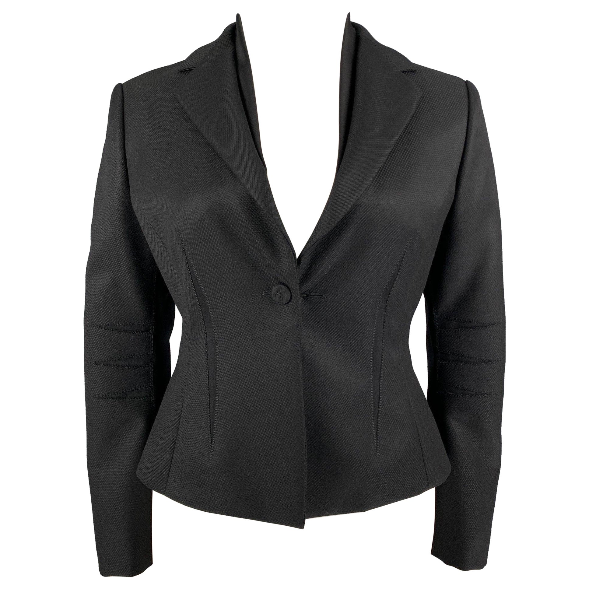 BRIONI Size 10 Black Wool Notch Lapel Cropped Jacket Blazer For Sale