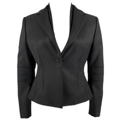 BRIONI Size 10 Black Wool Notch Lapel Cropped Jacket Blazer