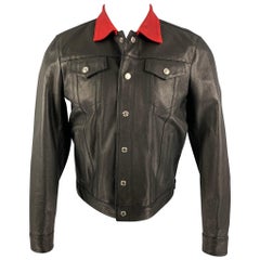 DSQUARED2 Size 36 Black Red Leather Snaps Jacket