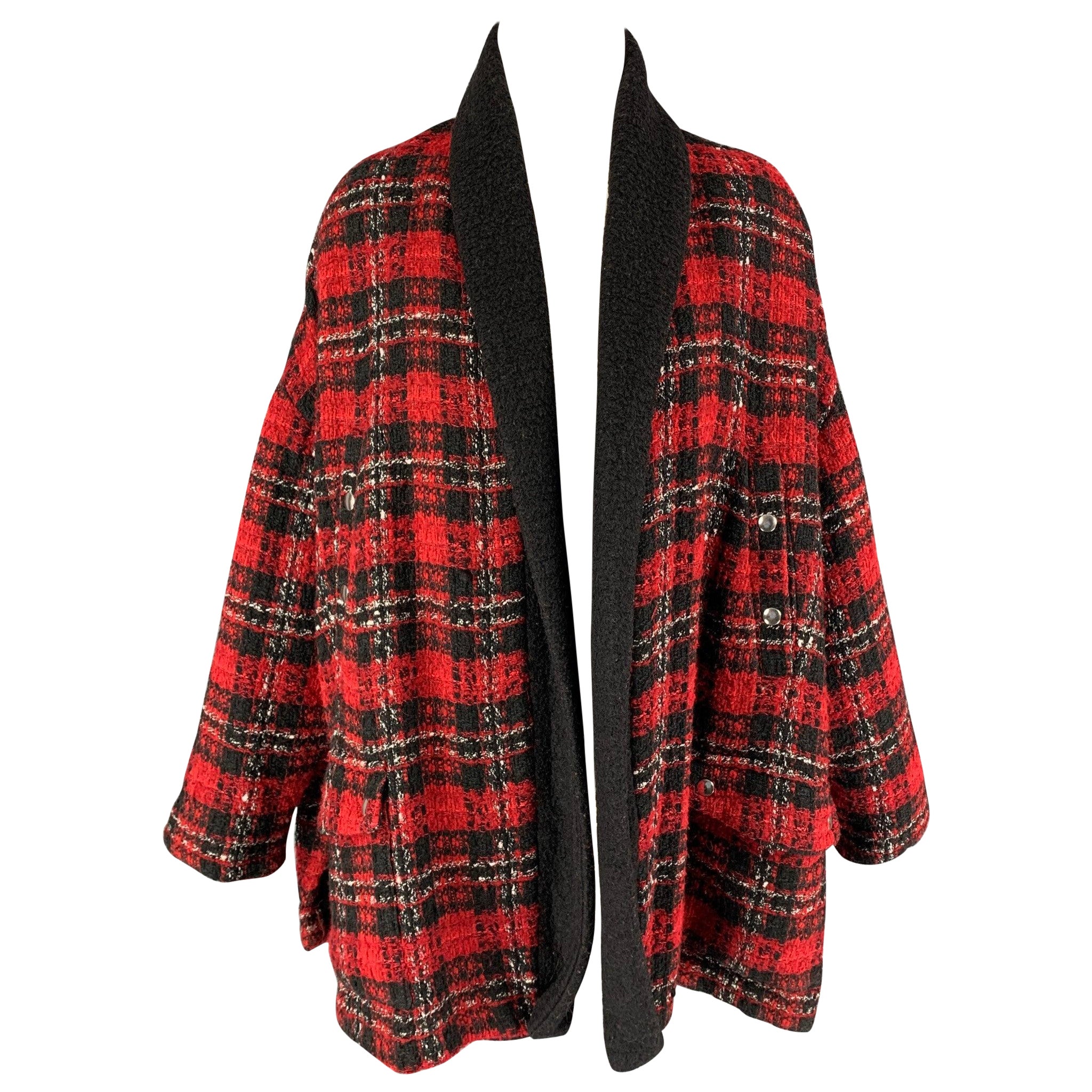 THE KOOPLES Size One Size Black Red Acrylic Blend Plaid Jacket For Sale