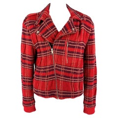 MARC by MARC JACOBS Size XL Red Navy Plaid Wool Biker Jacket