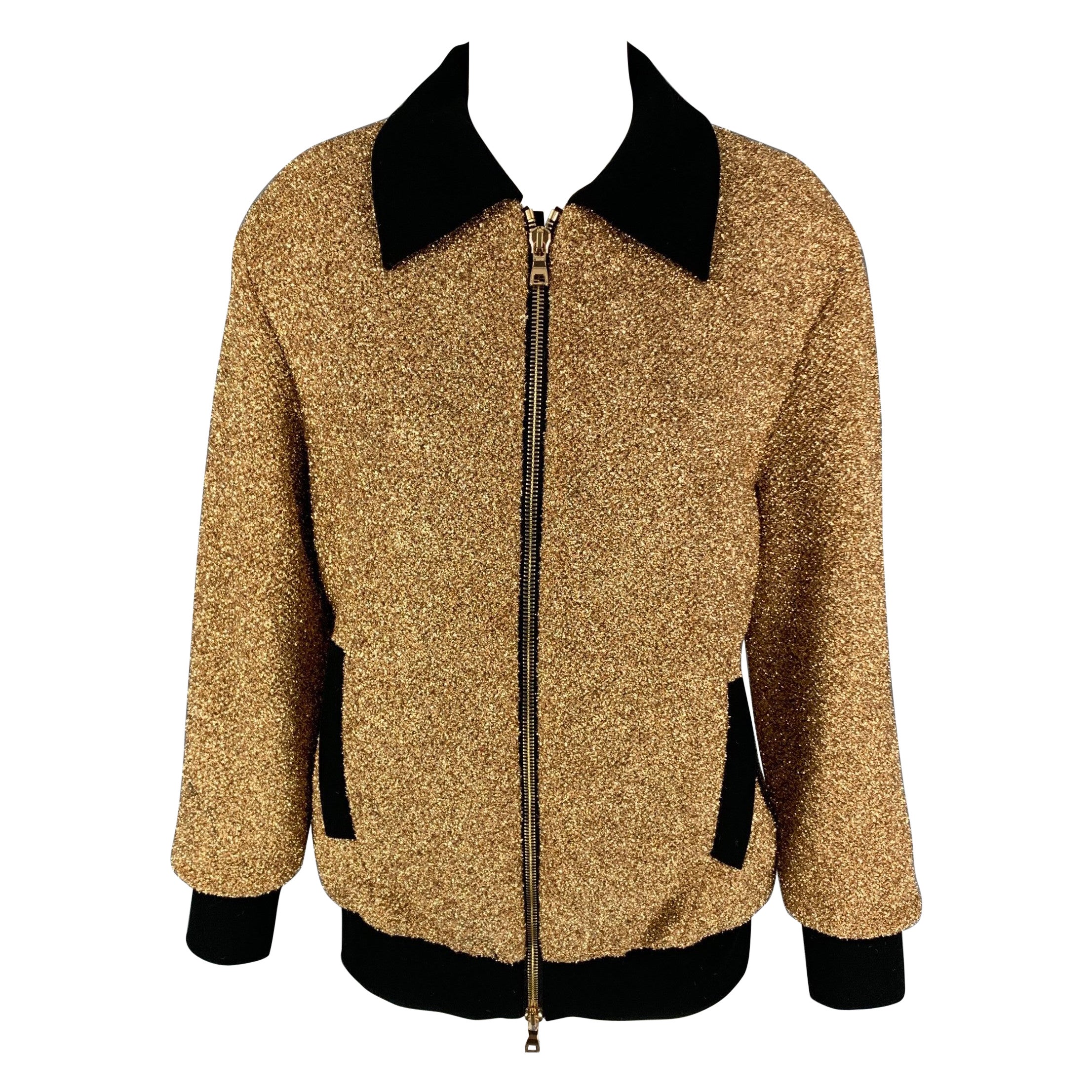 MOSCHINO Size 6 Gold Black Polyester Metallic Zip Up Jacket For Sale