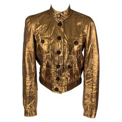 MULBERRY Größe 8 Goldfarbene Metallic-Jacke aus Leder mit Knopfleiste