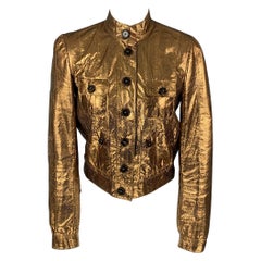 MULBERRY Size 6 Gold Leather Metallic Snake Skin Buttoned Jacket