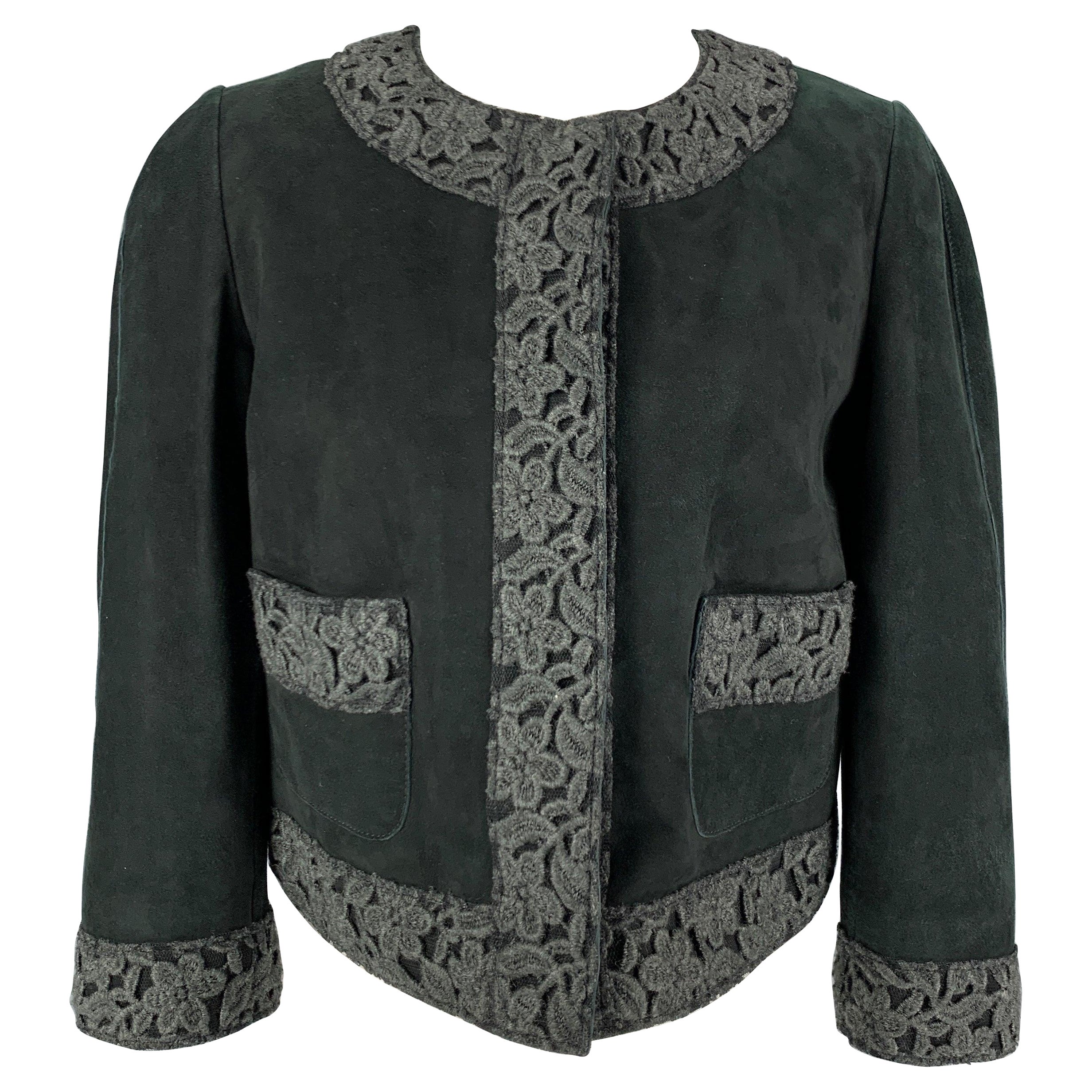DOLCE & GABBANA Size 8 Dark Green Suede Mixed Patterns Jacket For Sale