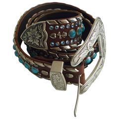 Ceinture western Kippys Tan avec pierres turquoises - 34 pouces