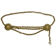 Chanel Vintage Gold Chain CC Logo Sunburst Eagle Shield Medallion Belt, 1980s 