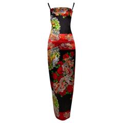 Dolce & Gabbana Red Floral Dragon Evening Gown 1999