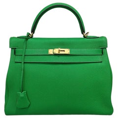 Borsa A Mano Hermès Kelly 32 Clemence Vert Bambou 2014
