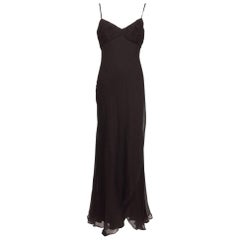 J. Mendel Paris chocolate brown silk chiffon bias cut evening dress 8