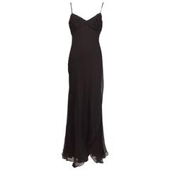 J. Mendel Paris chocolate brown silk chiffon bias cut evening dress 8 12