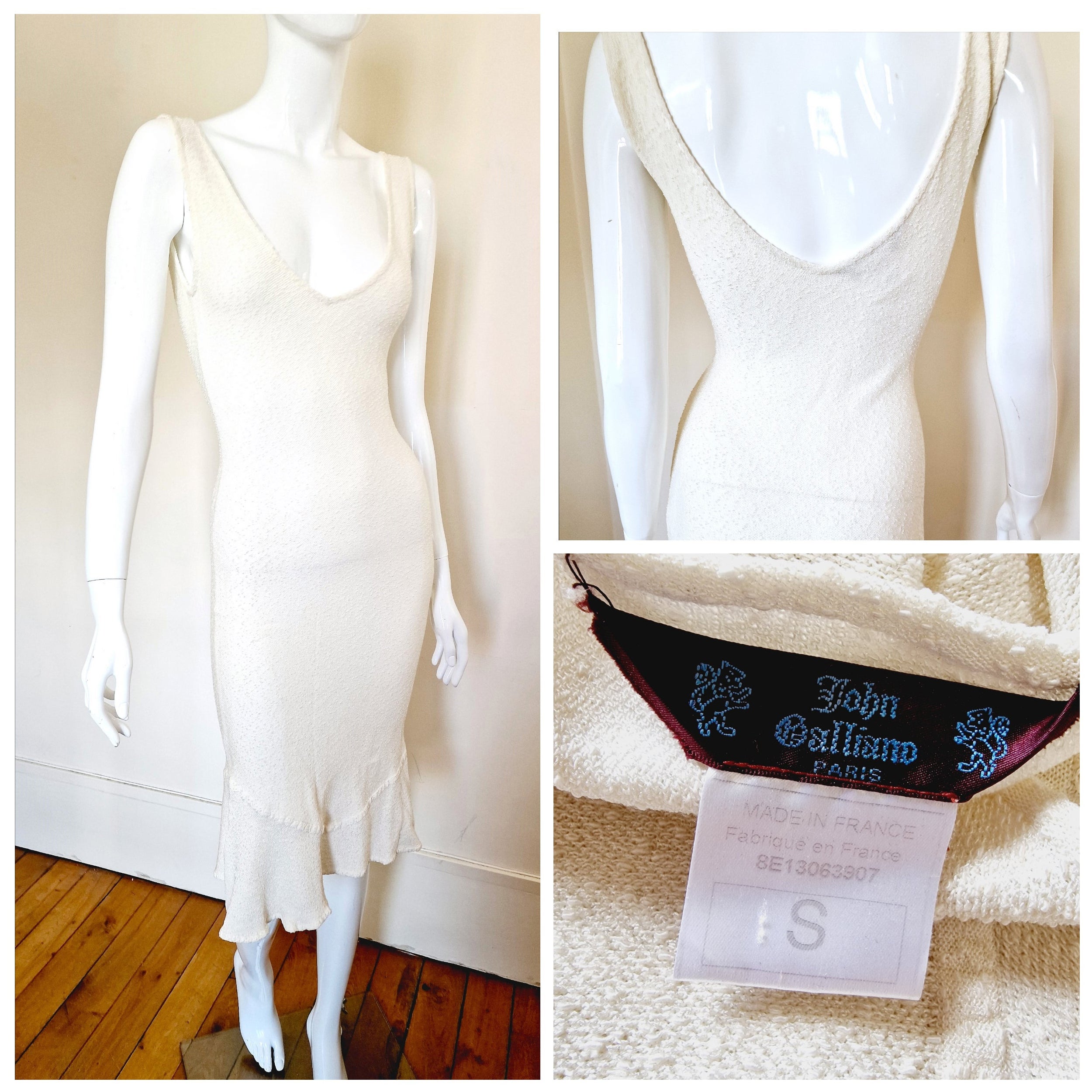 John Galliano Robe blanche vintage de mariée de plage en viscose transparente