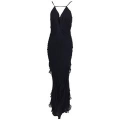 J. Mendel halter neck black tiered ruffle chiffon evening dress 8