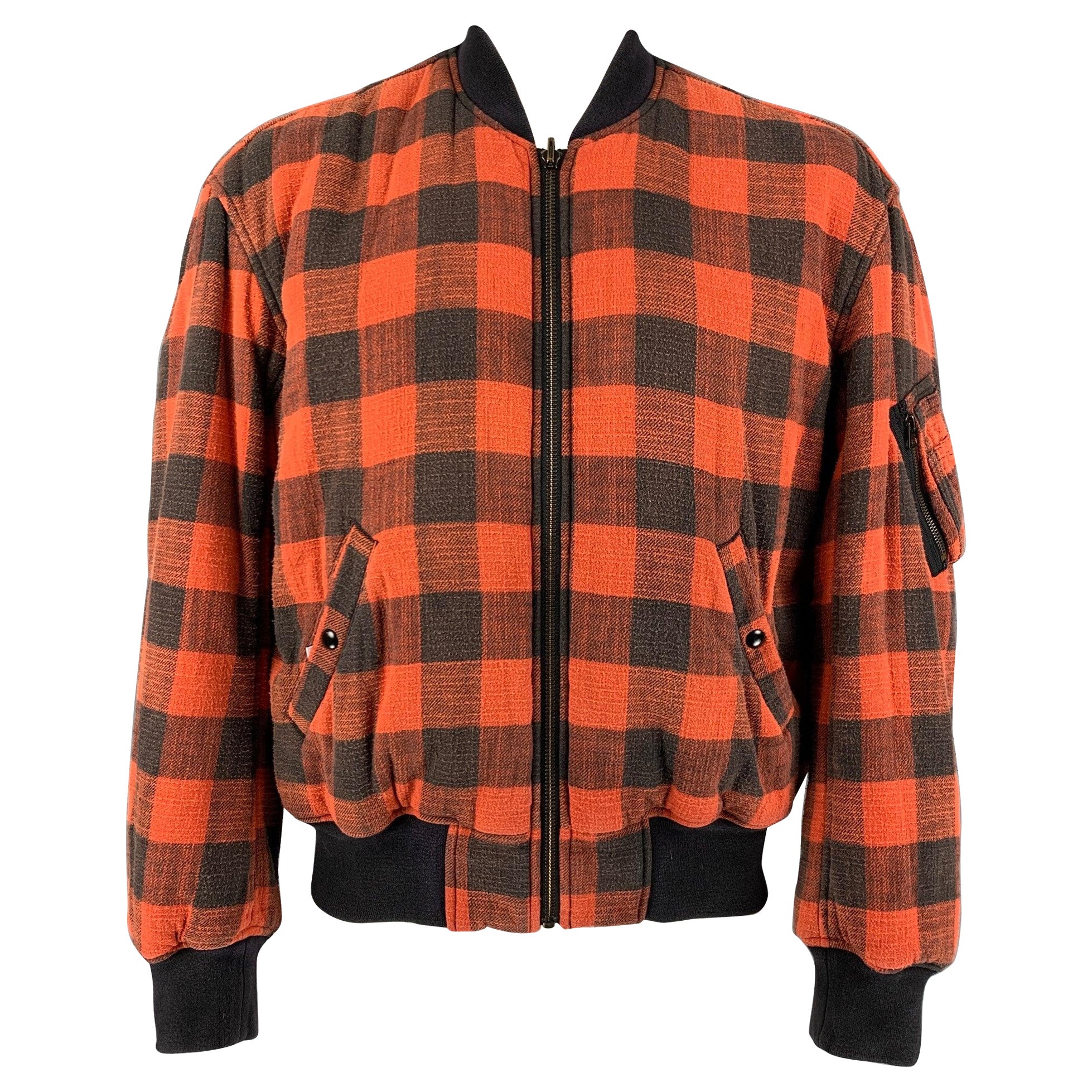 R13 Size M Orange Black Plaid Cotton Reversible Jacket For Sale