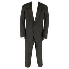EMPORIO ARMANI Size 42 Black Grid Peak Lapel Tuxedo Suit