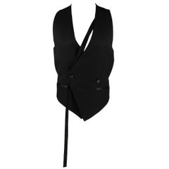 ATO Size 36 Black Wool Silk Double Breasted Vest