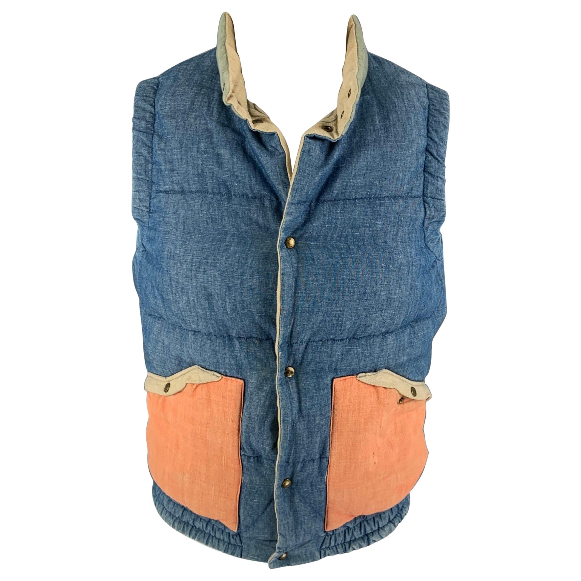 VISVIM Size S Blue Orange Color Block Cotton Linen Reversible Vest For Sale