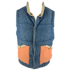 VISVIM Größe S Blau Orange Farbe Block Baumwolle Leinen Reversible Vest