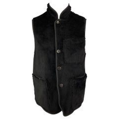 VISVIM Size M Black Textured Wool Buttoned Reversible Boa Vest