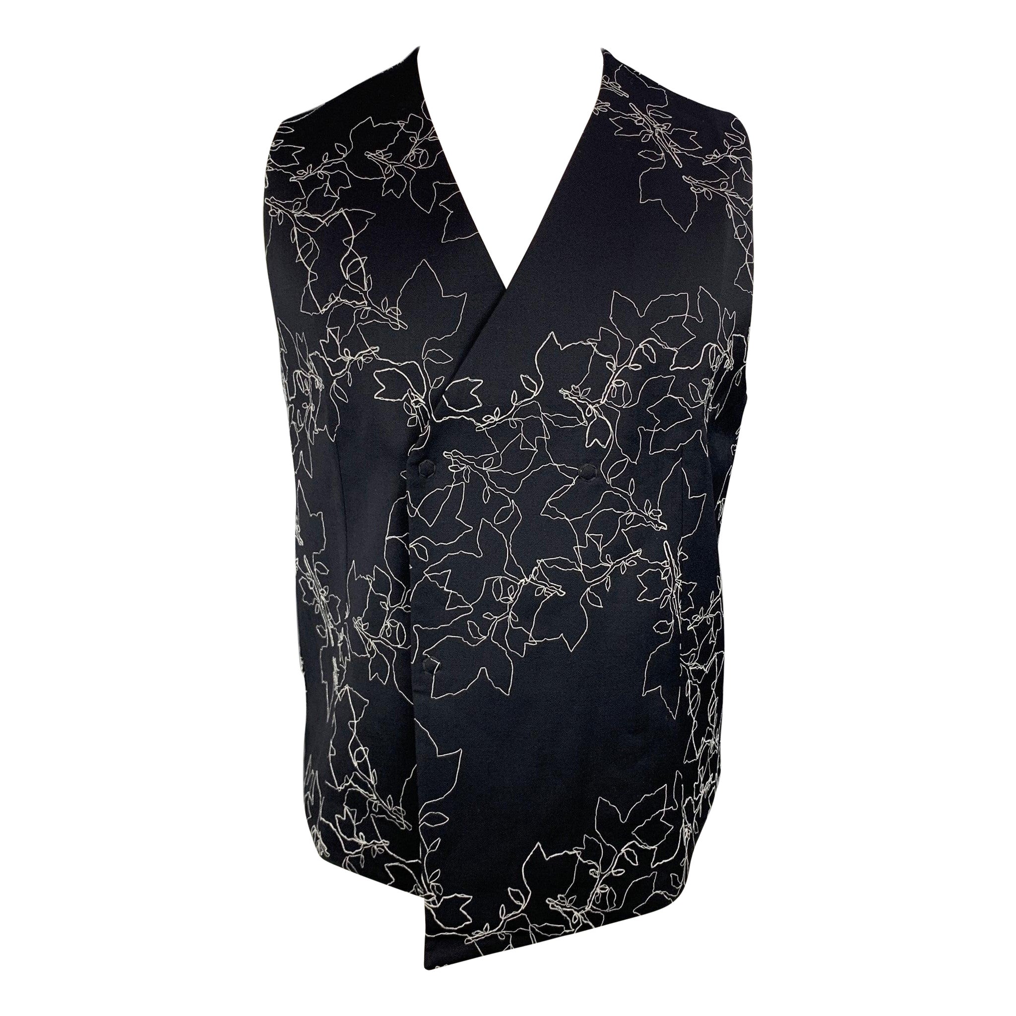 EMPORIO ARMANI Size 38 Black & White Embroidery Wool Double Breasted Vest For Sale