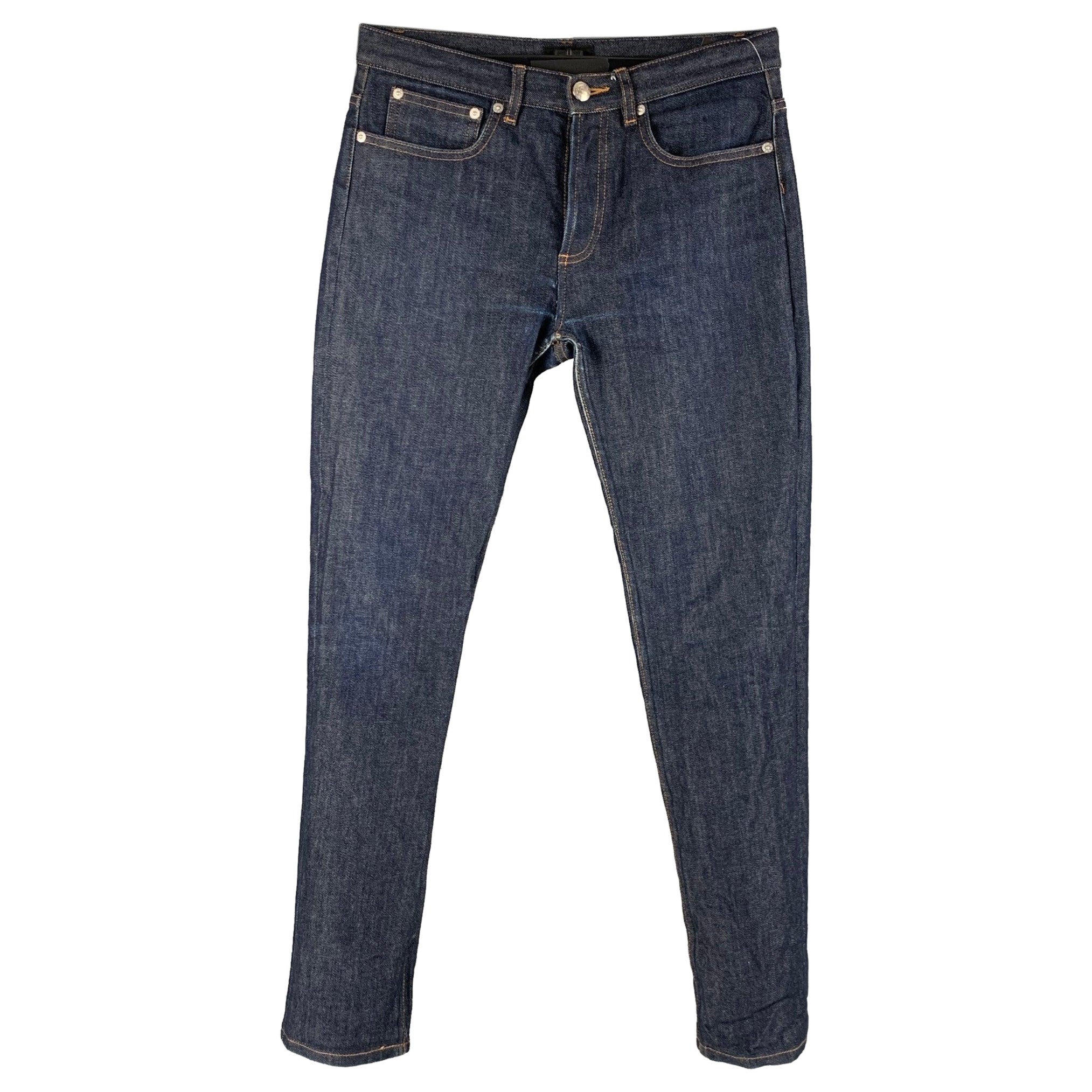A.P.C. Size 29 Blue Cotton Polyurethane Button Fly Jeans For Sale